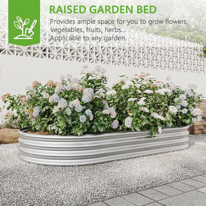 Outdoor Oval Galvanized Metal Raised Garden Bed Kit - 7.4 x 3.7 x 1 ft