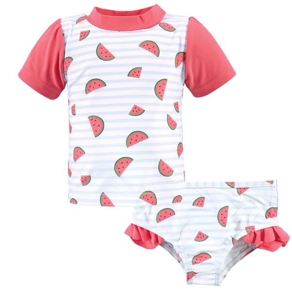 slide 1 of 1, Hudson Baby Infant Girl Swim Rashguard Set, Watermelon 12-18 Months - Watermelon
