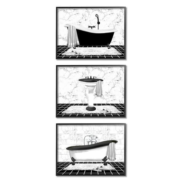 slide 2 of 34, Stupell Modern Marble Bathroom 3 Piece Framed Giclee Art Set Design by Conrad Knutsen 14 x 11 - Black