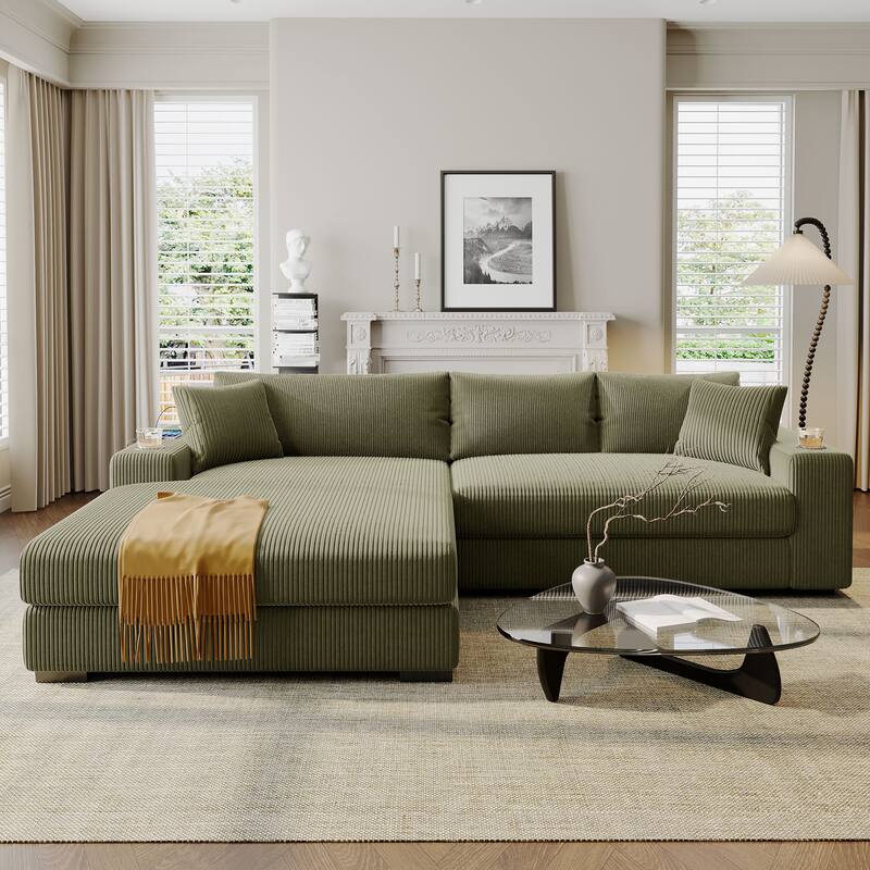 Roomfitters Large Sectional Sofa with Thick Cushions, Built-in Cup Holders and Charging Ports for Living Room