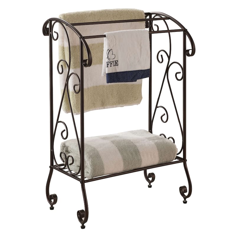 Coffee Brown Metal Free Standing Towel Rack Stand with Shelf