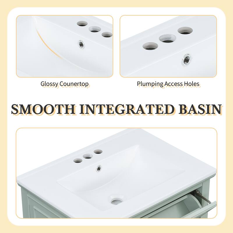 Roomfitters 24" Bathroom Vanity with Sink, Solid Wood Frame, Flip Drawer, 2 Side Drawers & Adjustable Shelf