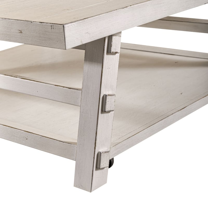 Modern Farmhouse Flea Market White Distressed Oversized Square Cocktail Table