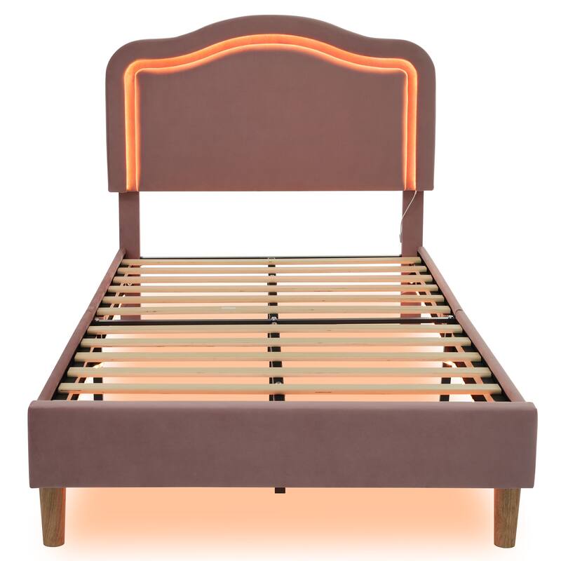 Modern Queen Size Smart LED Bed Frame with Adjustable Height Headboard, Metal Frame and Wooden Support, No Box Spring Needed