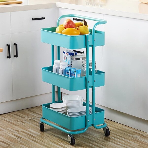 Multifunctional Movable Storage Organizer with Caster Wheels for Home Office Blue Alsonerbay 3 Tier Mesh Utility Cart Kitchen Supply Cart Snack Cart Metal Rolling Trolley Cart with Handle 