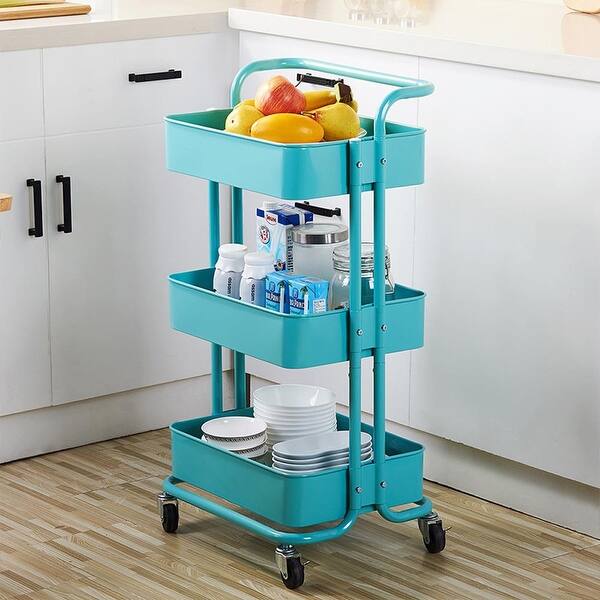 3-Tier Rolling Metal Storage Organizer Kitchen Cart with ...