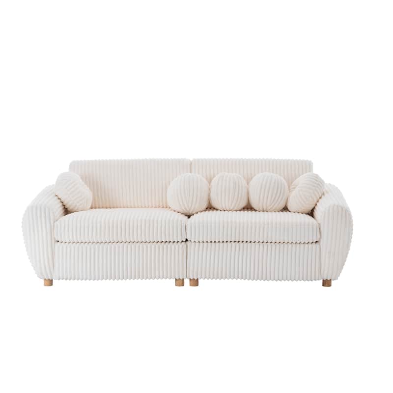 84.4" Corduroy 3-Seater Sofa with Solid Wood Frame, Comfortable Cushions