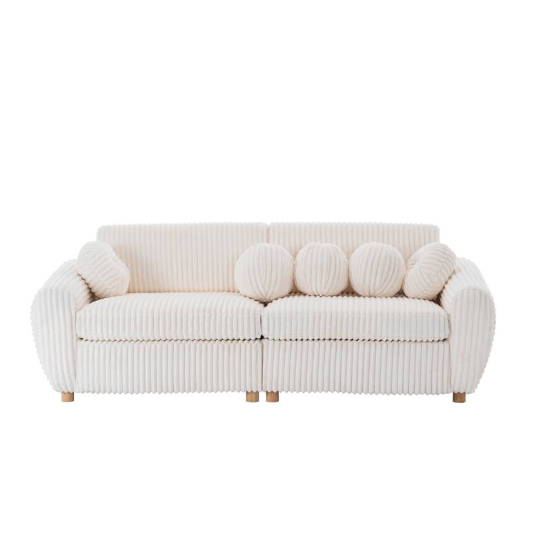 Modern Corduroy 2-Seater Sofa Corner sofa with Solid Wood Frame, for Living Room and Apartment, White