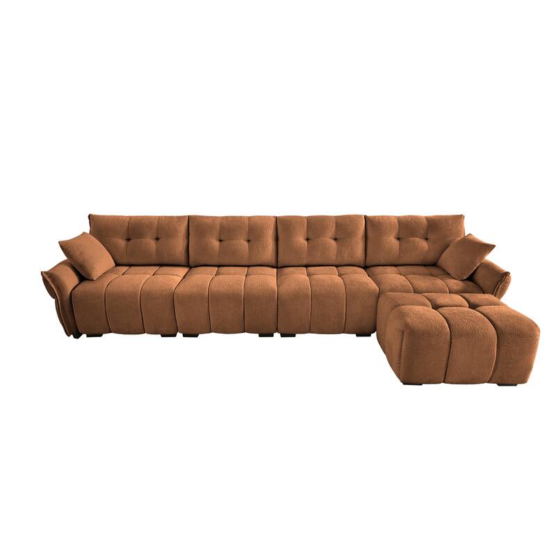 141.7" Chenille Modular 4-Seater Sectional Sofa with Ottoman, Solid Wood Frame and High-Resilience Cushions
