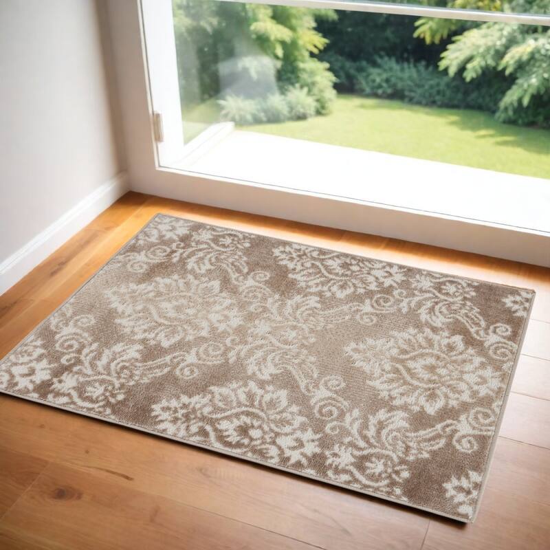 Buha Power Loomed Distressed Non Skid Stain Resistant Low Pile Area Rug By HomeRoots - 36' X '24' X '0.25 - 36' X '24' X '0.25 - Natural/Criss Cross - Rectangle
