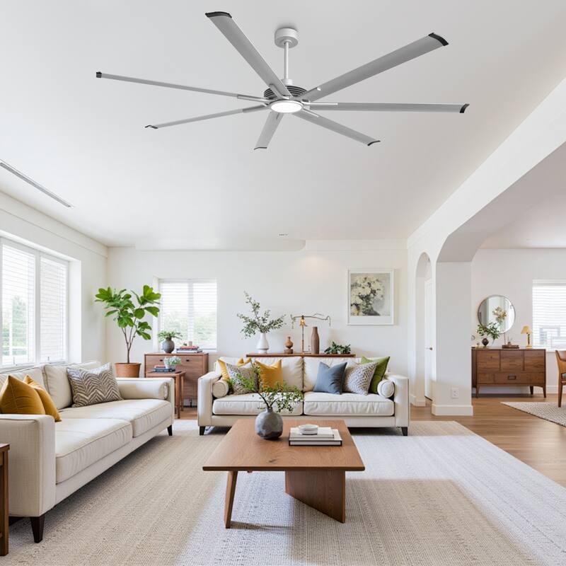 100" Indsutrial Silver Extra Larger Commercial Ceiling Fan with Light and Remote