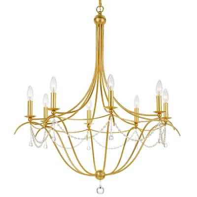 Metro 8 Light Crystal Beads Antique Gold Chandelier - 31.5'' W x 37'' H