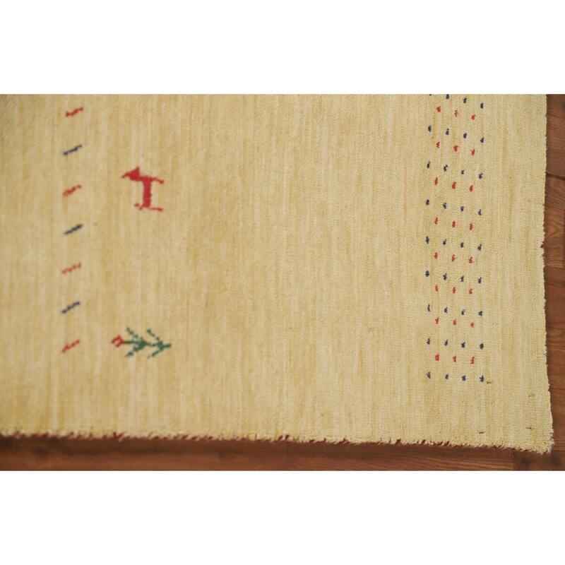 Tribal Gabbeh Oriental Runner Rug Handmade Green / Yellow Wool Carpet - 2'9"x 7'11"