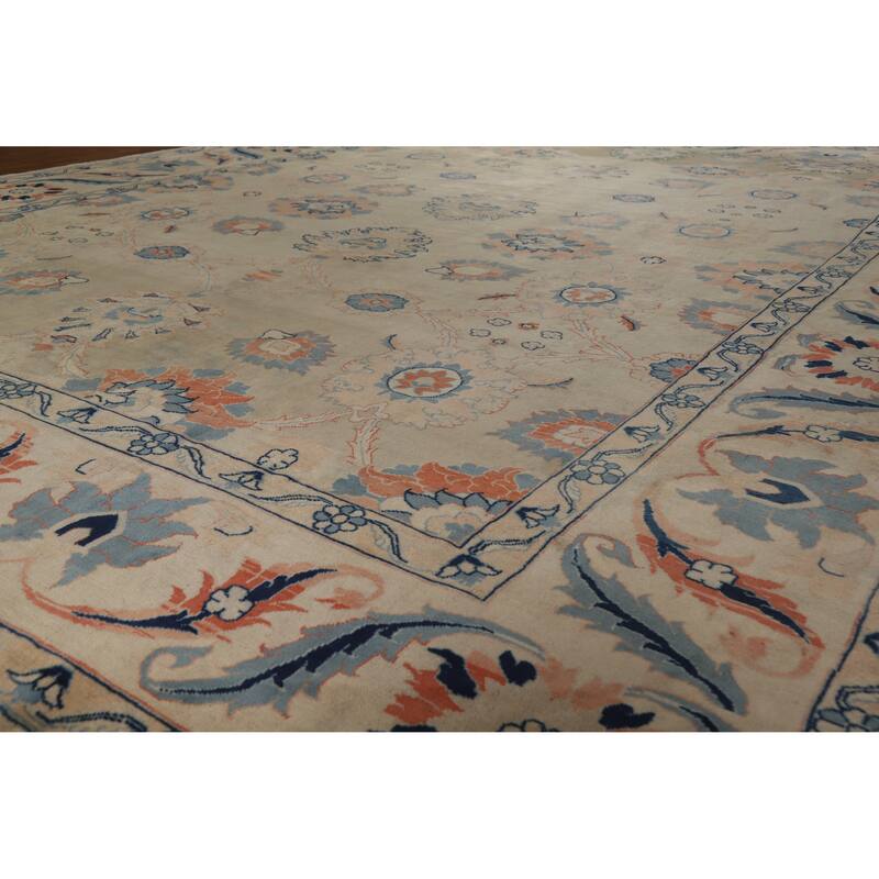 Hand Knotted Oriental 100% Wool Carpet Traditional All-Over Beige & Ivories Mahal Area Rug - 16' 6'' X 13' 0''