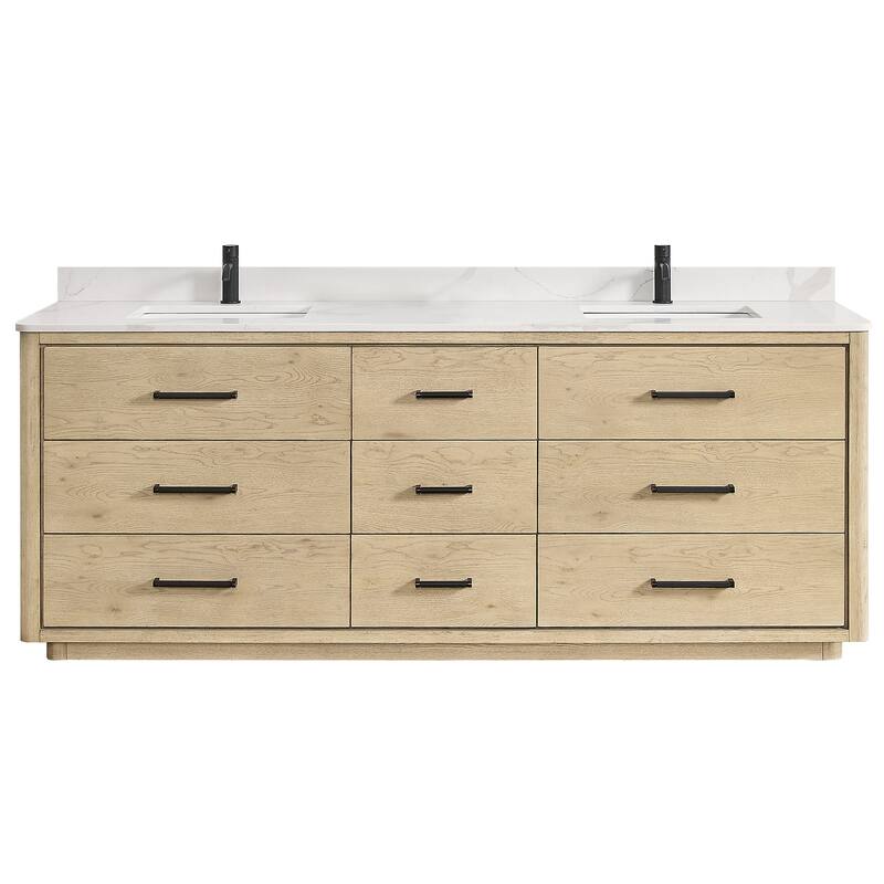 Miseno MV-NM-706584 Porto 84" Free Standing Double Basin Vanity Set - Aged Natural Oak / Fish Maw White