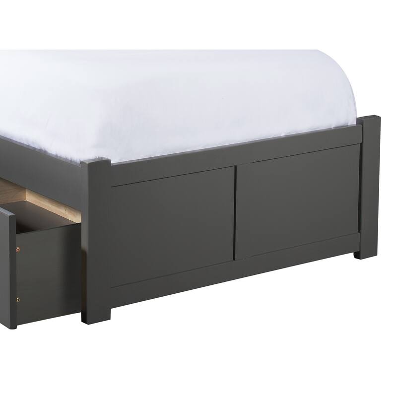 Coastal Platform Bed with Drawers - Grey Fabric Bed Frame - Modern Storage Bed - HomeStock