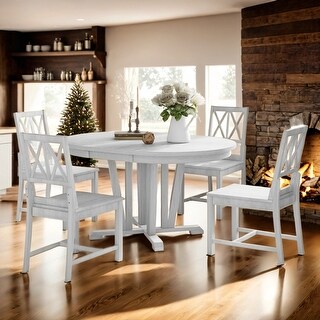 5-Piece Rustic Dining Table Set With Extendable Table and 4 Cross Back ...