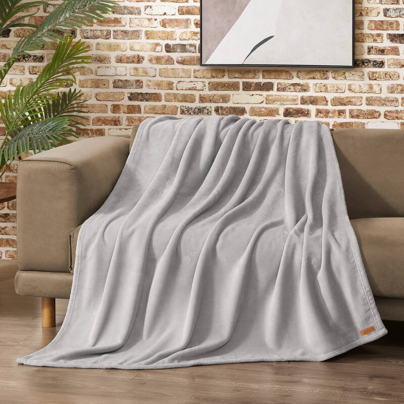 Lucky Brand Solid Plush Throw Blankets - Glacier Grey