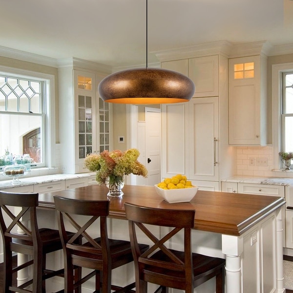 6 Light Industrial Farmhouse Antique Gold Bowl Oversized Dome Pendant Light Kitchen Island Lighting W 25.59