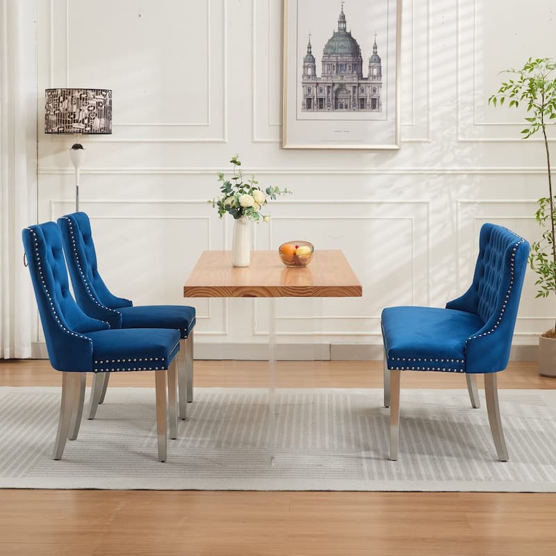 Roomfitters Upholstered Loveseat Bench with Nailhead Trim and Silver Legs, Modern High Back Settee for Dining Room