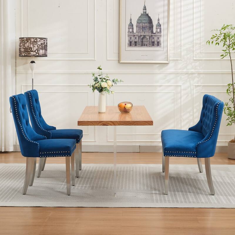 Velvet Double Dining Loveseat Bench, 2-Seat Tufted Bench w/Handmade Buttons, Wing Back, Stainless Steel Legs,Single Pack