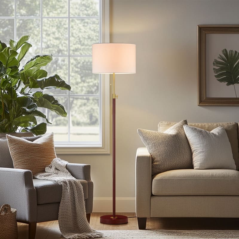 KAWOTI 64.5" Red Wood & Antique Brass Adjustable Floor Lamp