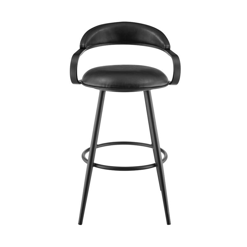 Gargy Swivel Counter Stool Chair, Floating Back, Black Faux Leather