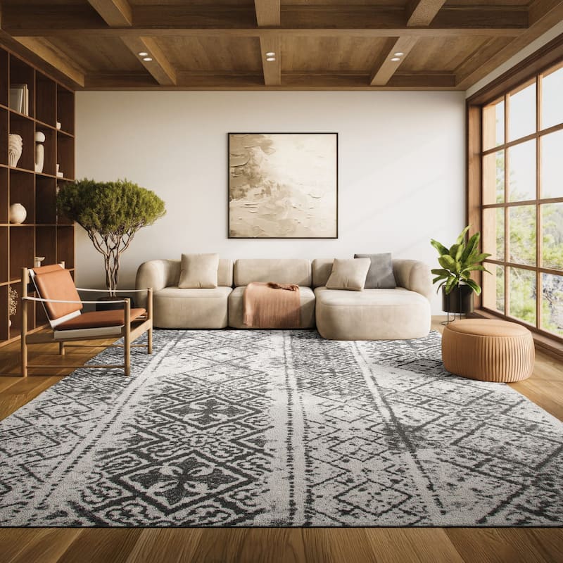 SAFAVIEH, Adirondack Åshild Moroccan Boho Distressed Rug - 8' x 10' - Silver/Black