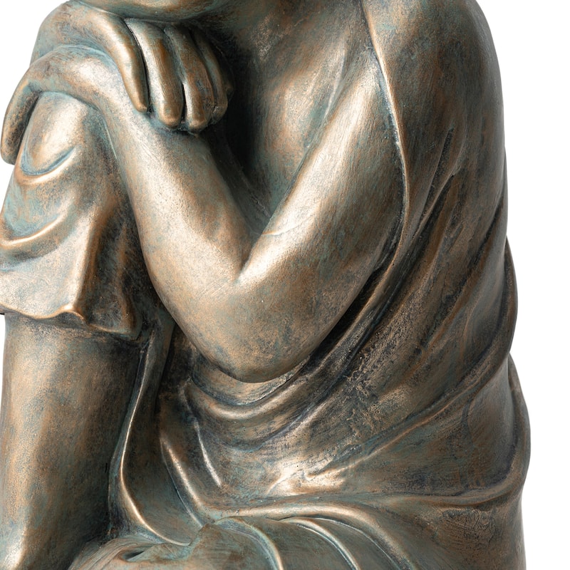 Glitzhome MGO Faux Bronze Buddha Garden Statue Monk Sculpture Indoor Outdoor Decor Gifts
