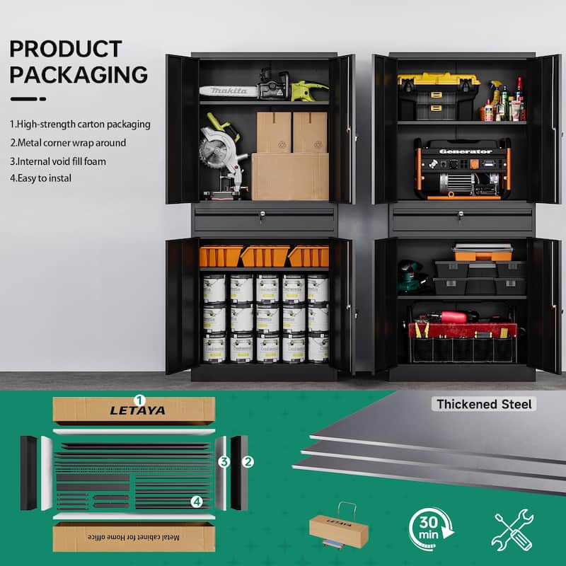 Metal Garage Storage Cabinet Tool Cabinet with Drawer - N/A