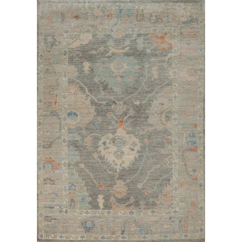 Hand Knotted Oriental 100% Wool Carpet Transitional All-Over Greys & Charcoal Oushak Area Rug - 6' 10'' X 5' 0''