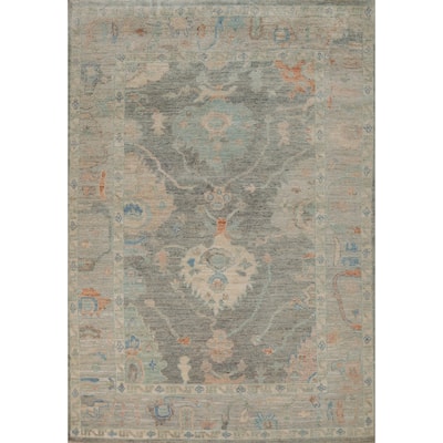 Vegetable Day Gray Oushak Turkish Rug Handmade Wool Carpet - 5'0"x 6'10"