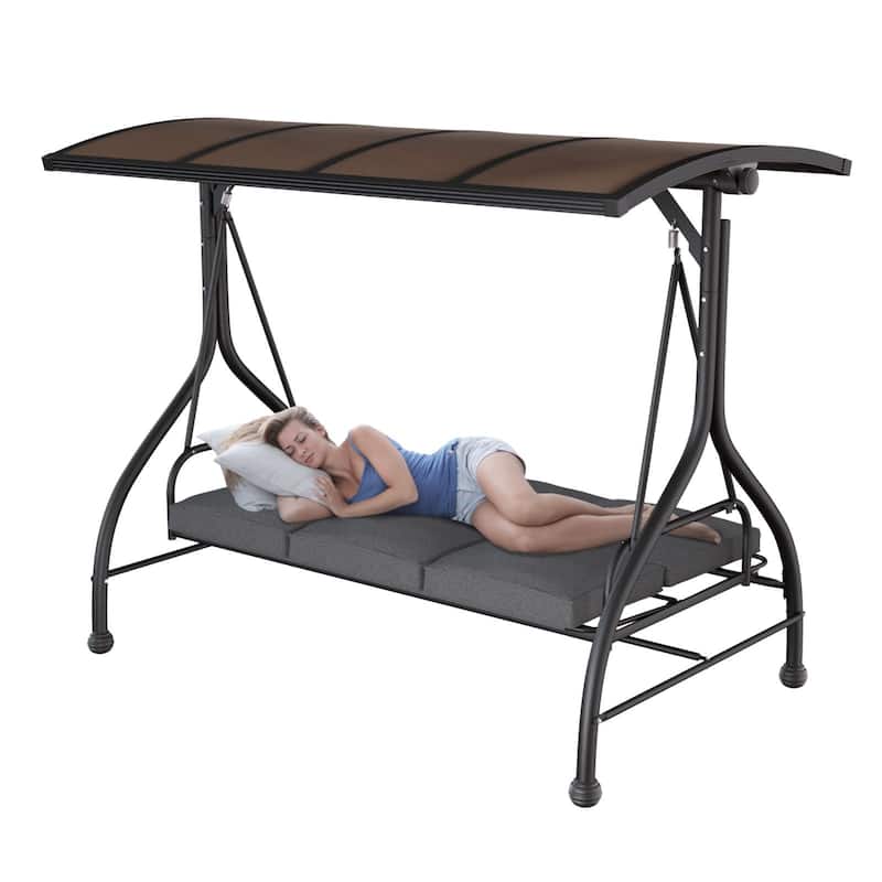 VEIKOUS 3-Person Adjustable Canopy Patio Porch Swing Outdoor with Cushions - Grey