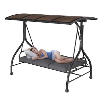 VEIKOUS 3-Person Adjustable Canopy Patio Porch Swing Outdoor with Cushions