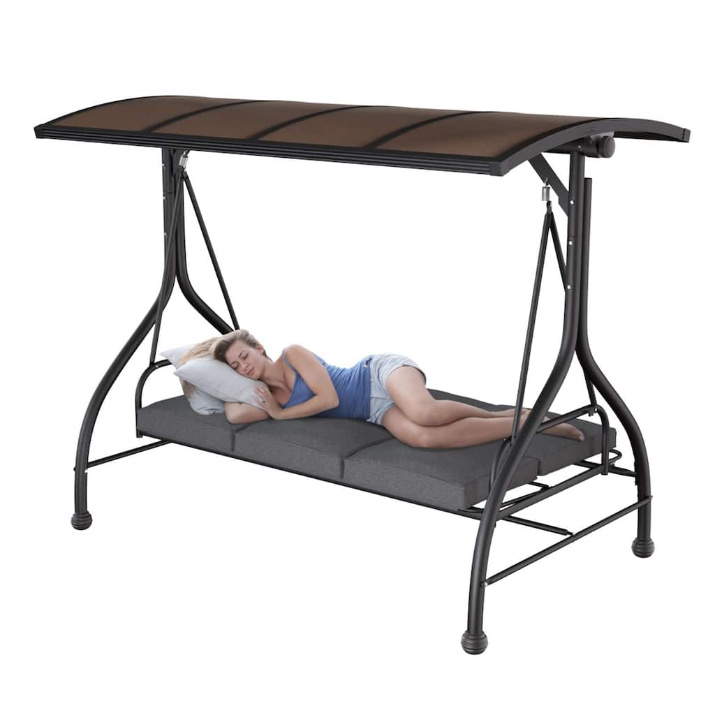 VEIKOUS 3-Person Adjustable Canopy Patio Porch Swing Outdoor with Cushions