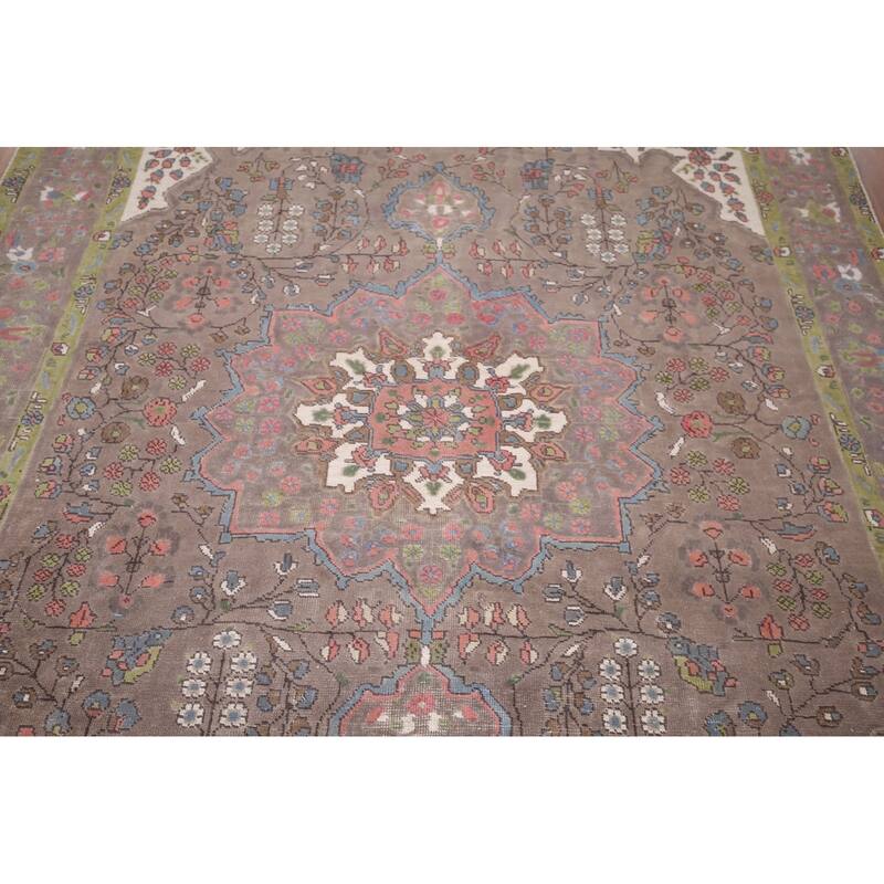 Brown Tabriz Persian Vintage Rug Handmade Traditional Wool Carpet - 6'6"x 9'8"