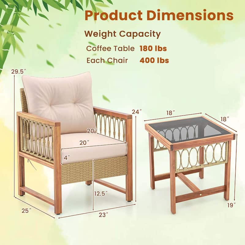 Costway 3 PCS Patio Furniture Set Outdoor PE Wicker Conversation - See Details