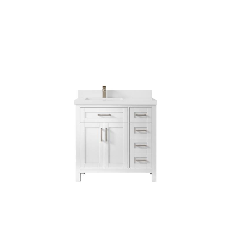 Willow Collections 36 in. W x 22 in. D Cambridge Left Offset Sink Bathroom Vanity with Countertop - 2" White Quartz - White