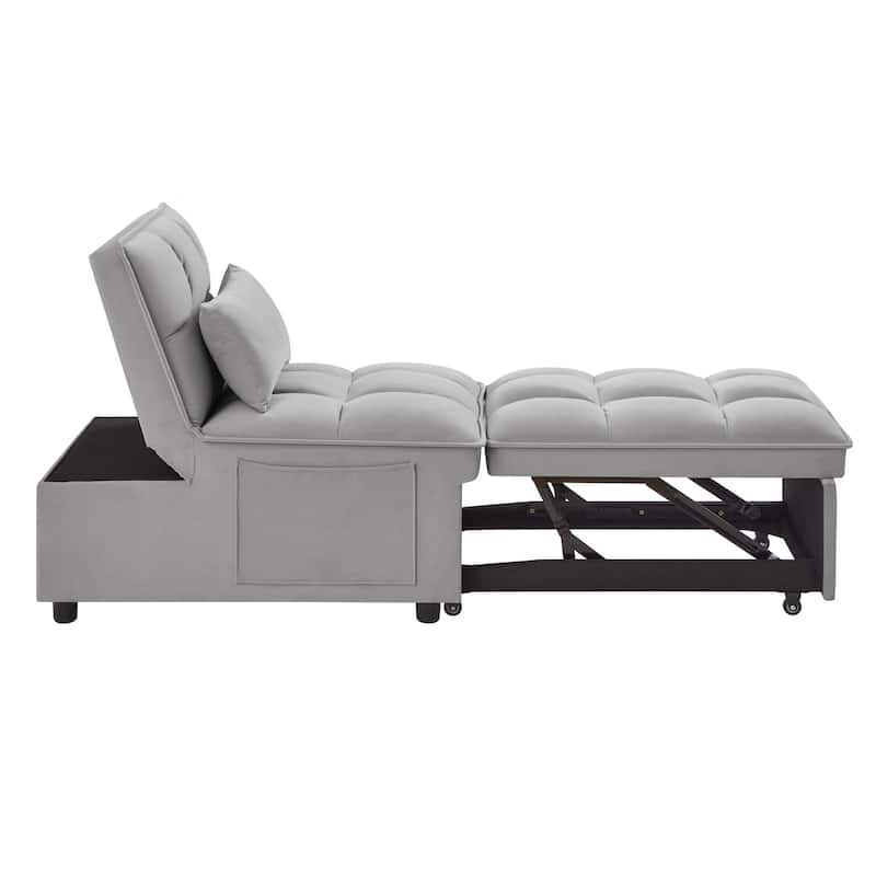 Gray Velvet Folding Sofa Bed with Adjustable Backrest