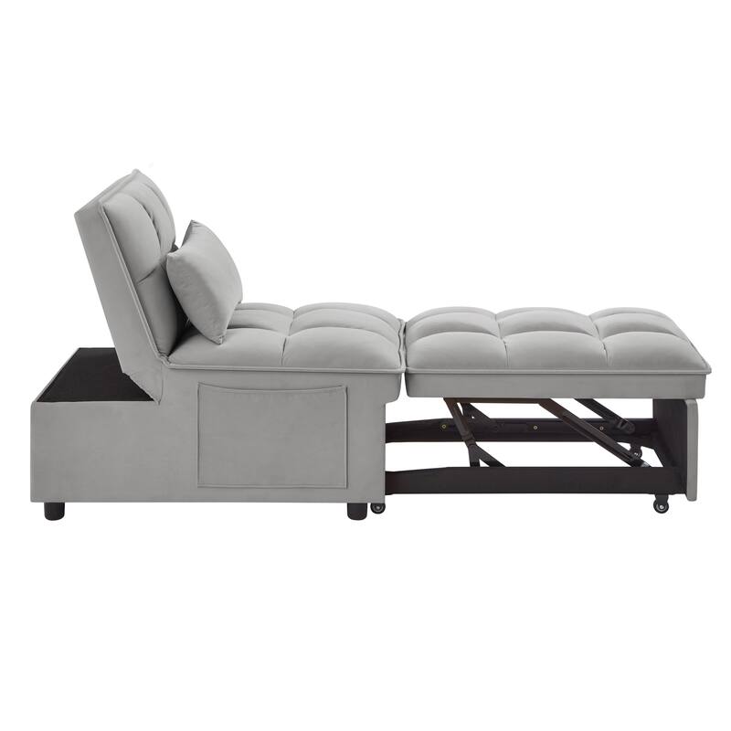 Velvet Multi-Function Chair Bed with Adjustable Backrest, Storage Pockets and Convertible Chaise Design