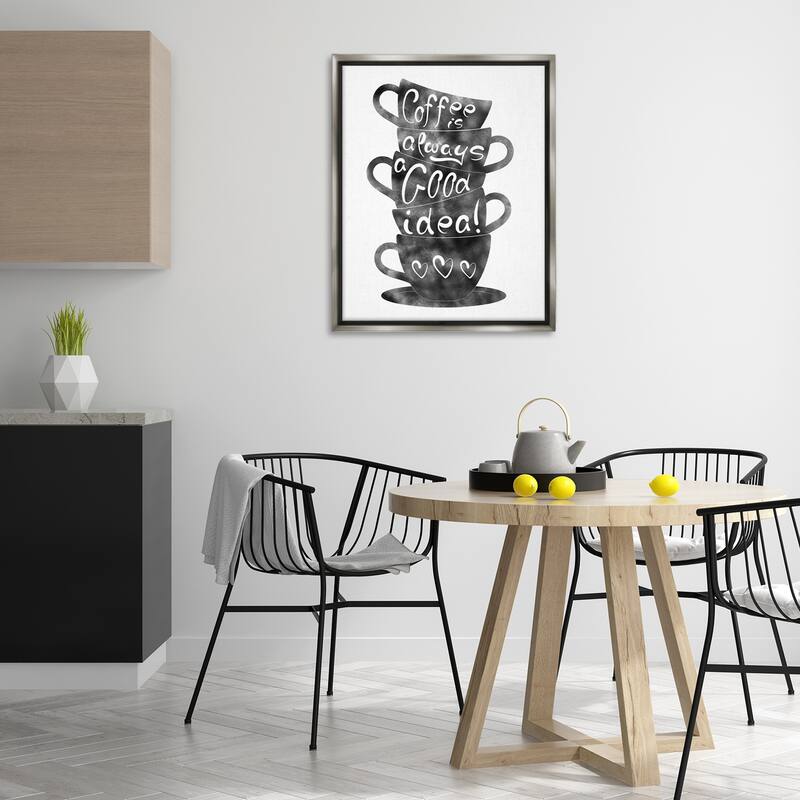 Stupell Coffee Mugs Stacked & Phrase Framed Floater Canvas Wall Art Design By Marcus Prime