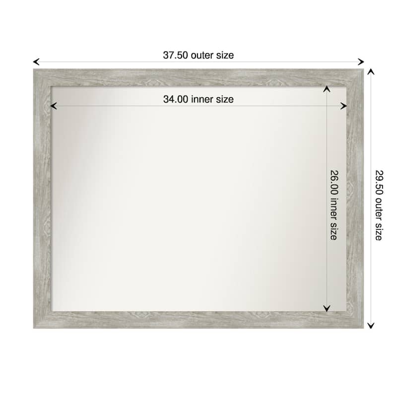 Dove Greywash Narrow Framed Non-Beveled Custom Wall Mirror, Bathroom Vanity Mirror - Outer Size: 37.5 x 29.5