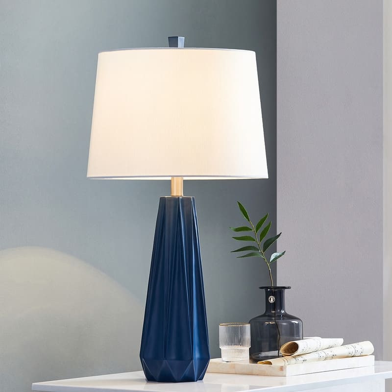 KAWOTI 27" Blue Table Lamp with Fabric Shade