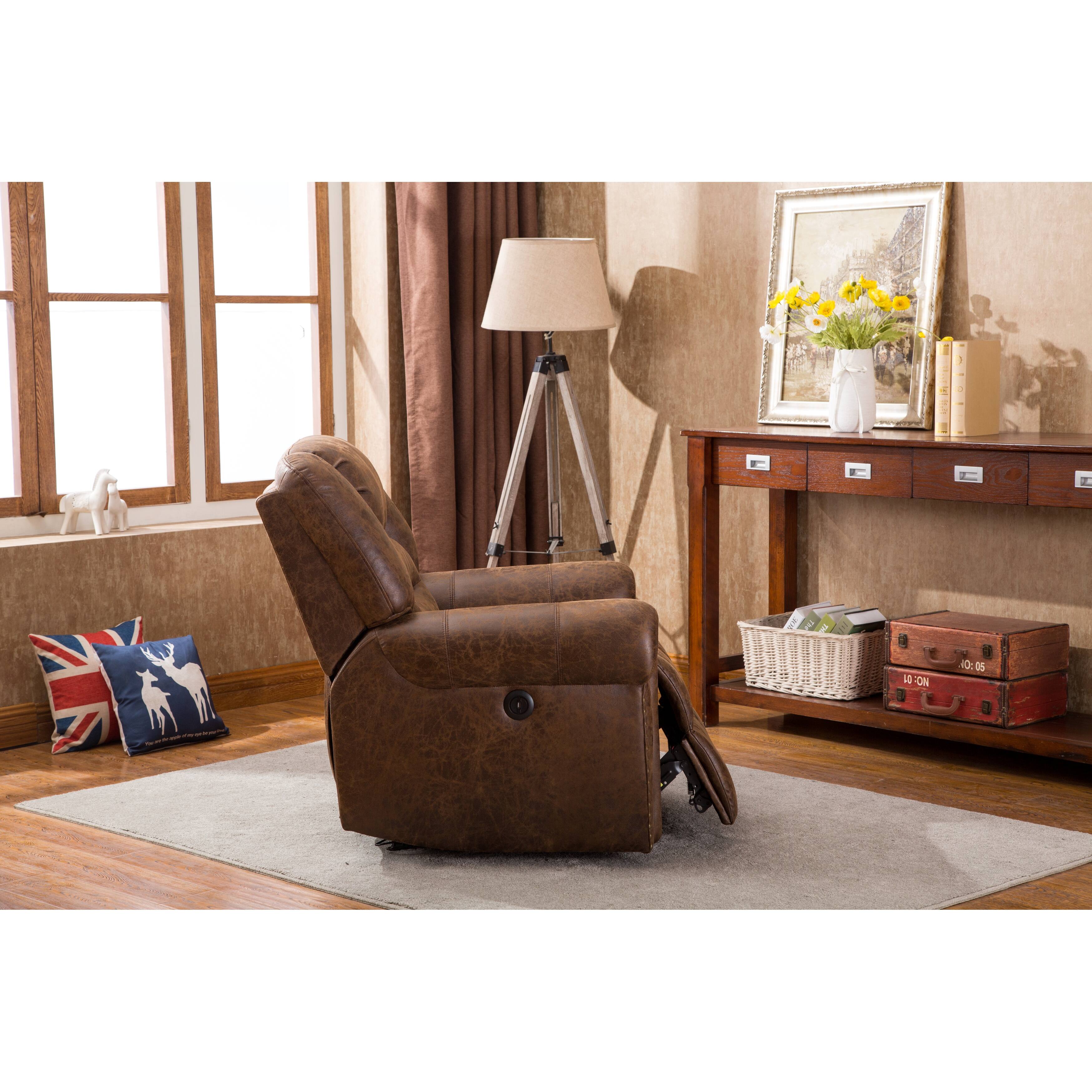 Brown Breathable Bonded Leather Electric Recliner Chair with USB Port