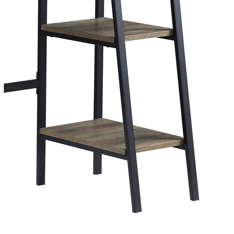 Modern Writing Desk with Metal Base, 2-Tier Shelf Storage, and Smartphone/Tablet Holder for Workspace Organization