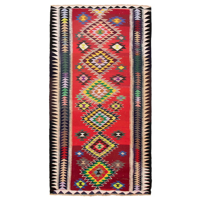ECARPETGALLERY Flat-Weave Ankara Red Wool Kilim - 5'7 x 10'6 - Red - 5'7 x 10'6