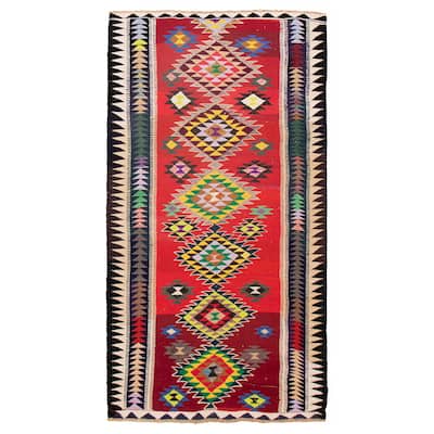 ECARPETGALLERY Flat-Weave Ankara Red Wool Kilim - 5'7 x 10'6