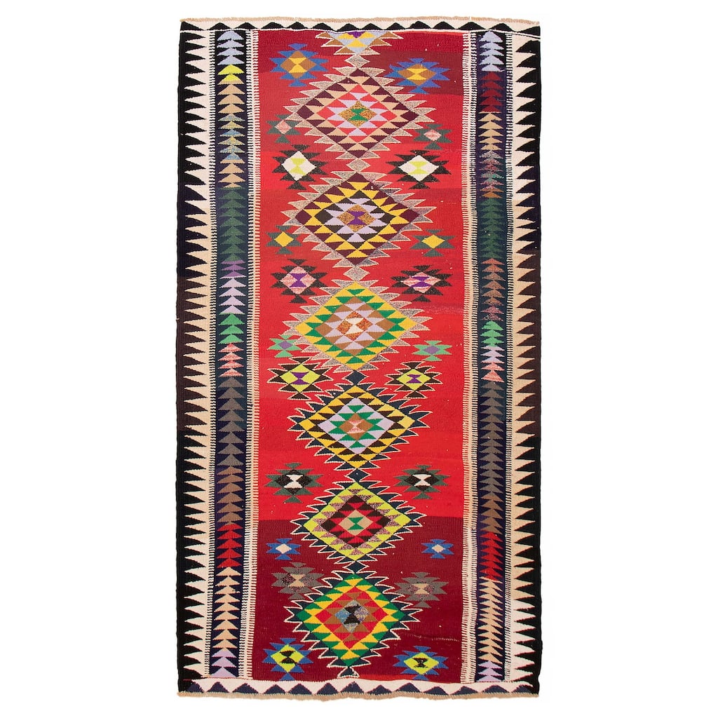 ECARPETGALLERY Flat-Weave Ankara Red Wool Kilim - 5'7 x 10'6
