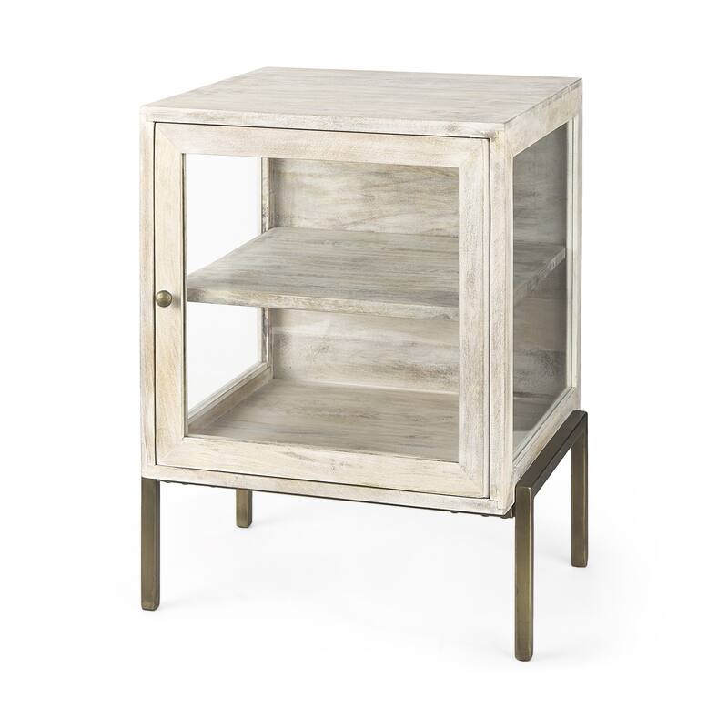 Rustic Weathered White and Gold Shadowbox Cabinet - 24" H x 22" W x 22" D