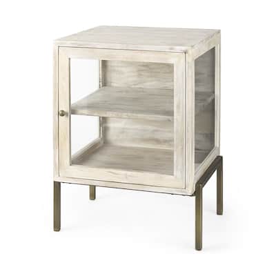 Rustic Weathered White and Gold Shadowbox Cabinet - 24" H x 22" W x 22" D